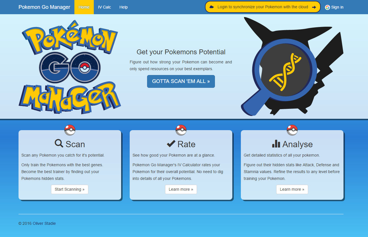 Pokemon Go Manager - Landing Page
